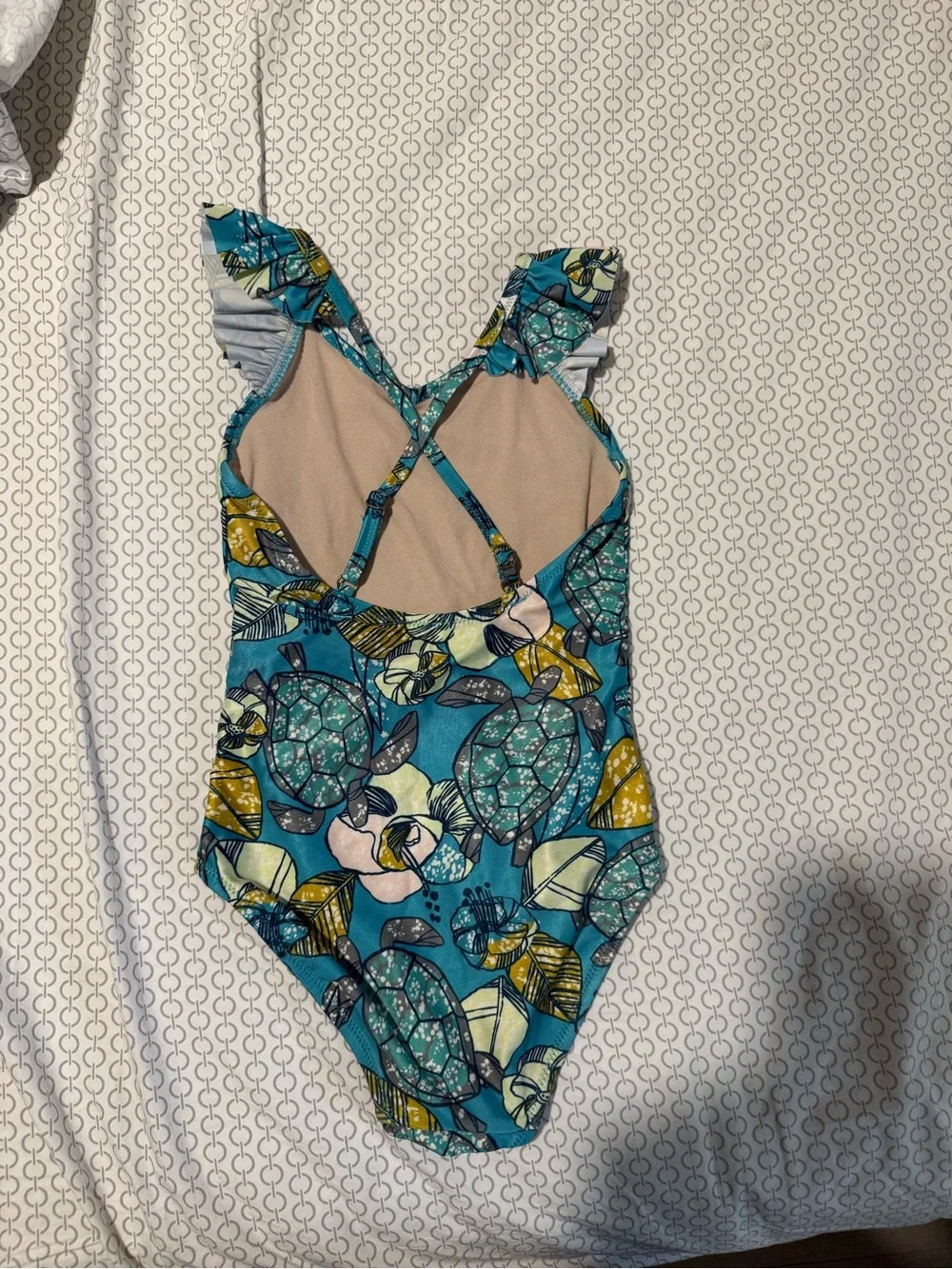 Tea Collection Teal Floral Ruffle-Strap One-Piece Swimsuit